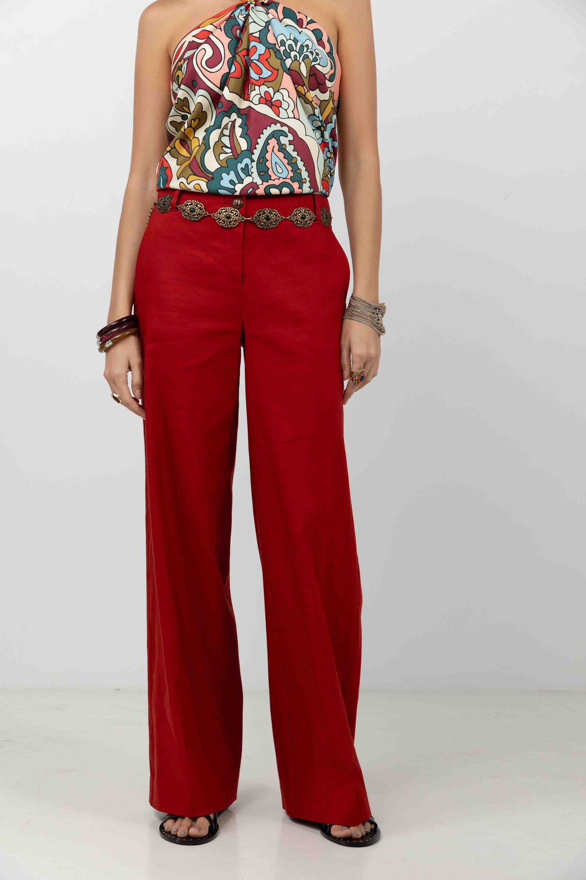 Pantalon palazzo rouge lin fluide - 2