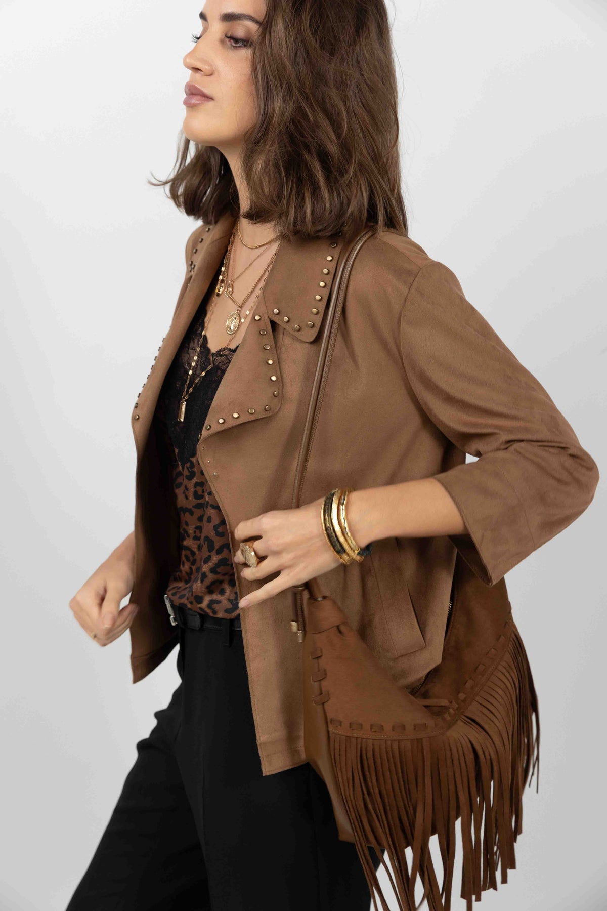 Veste suédine marron rock chic - 2