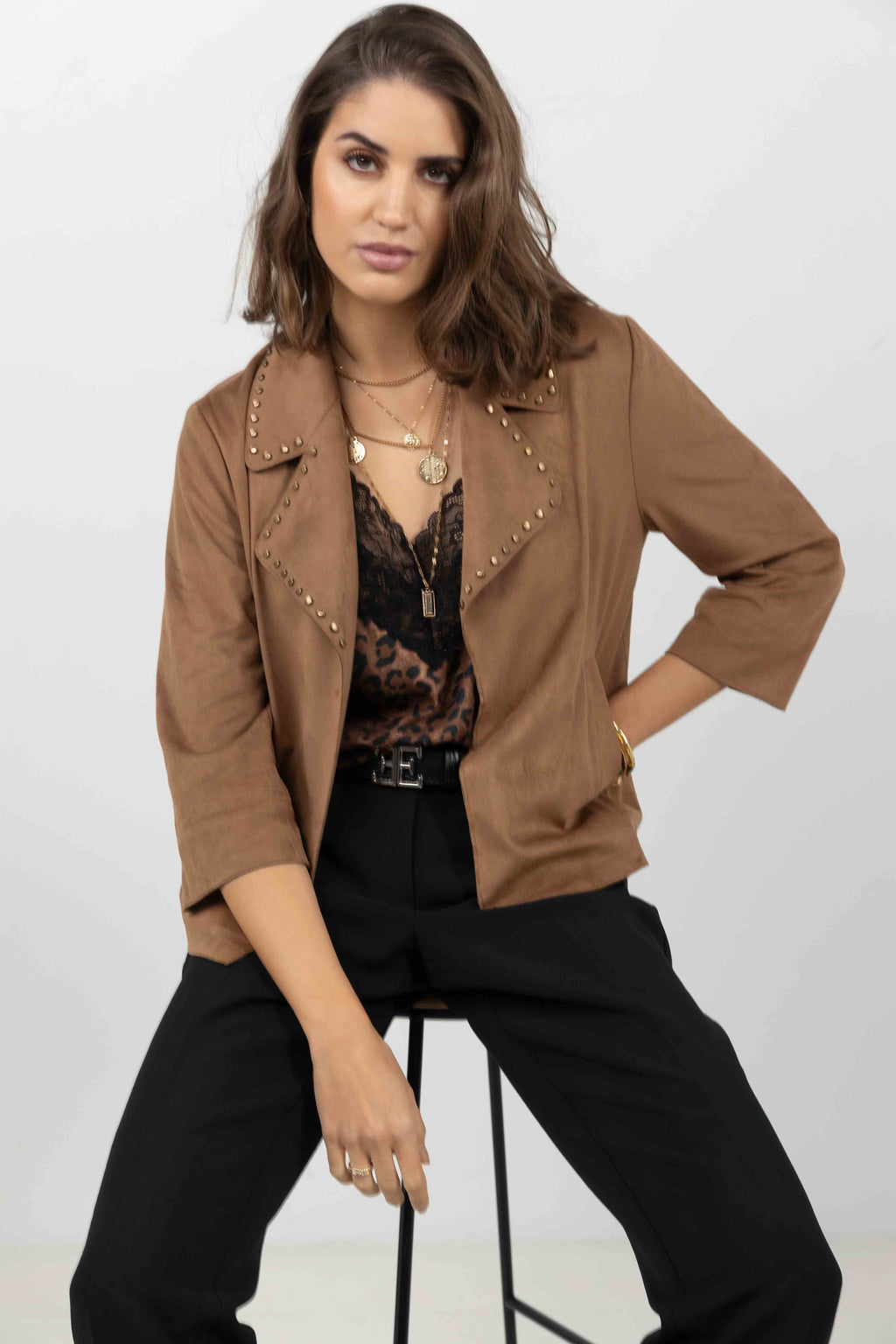 Veste suédine marron rock chic - 1