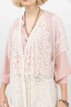 Poncho écru long dentelle bohème - 2