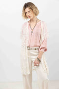 Poncho écru long dentelle bohème - 1