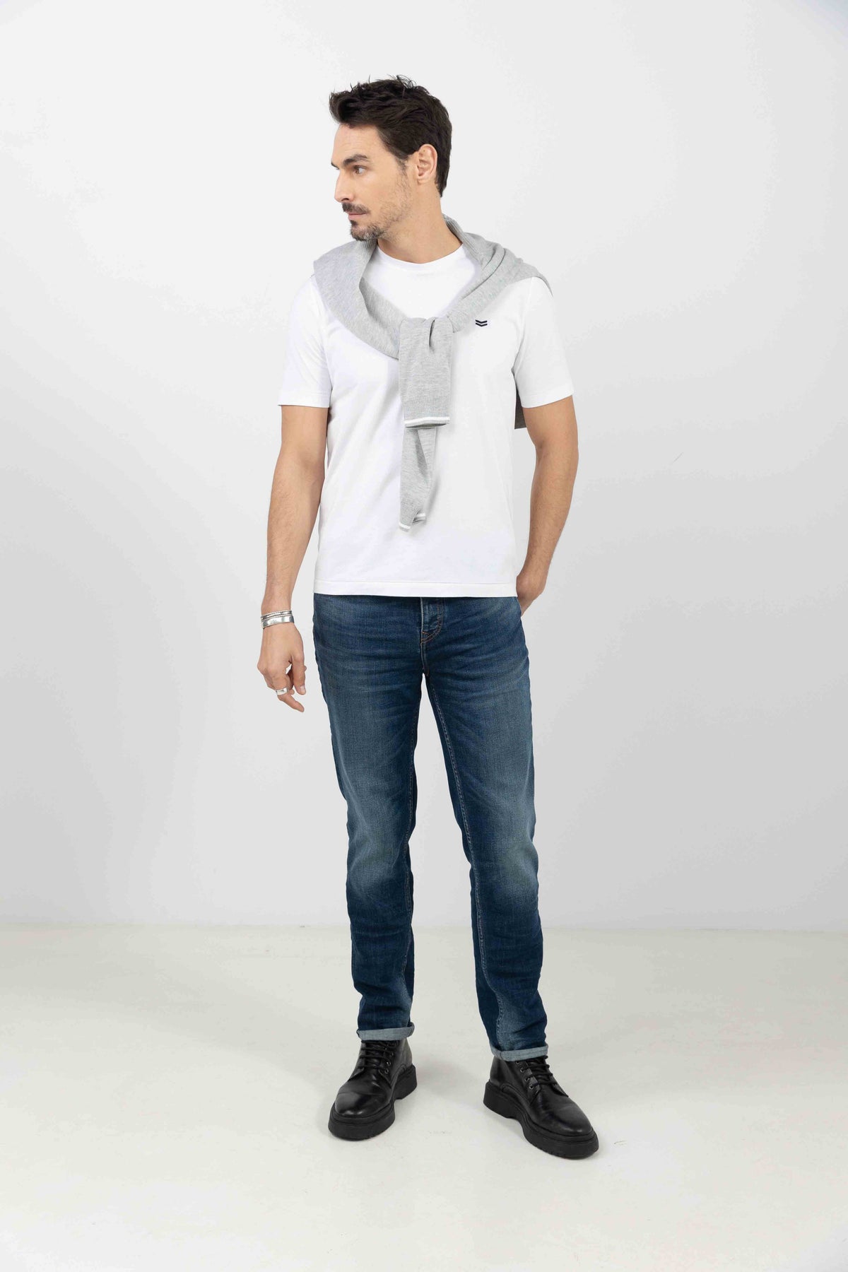 Jean denim bleu stretch coupe droite - 2