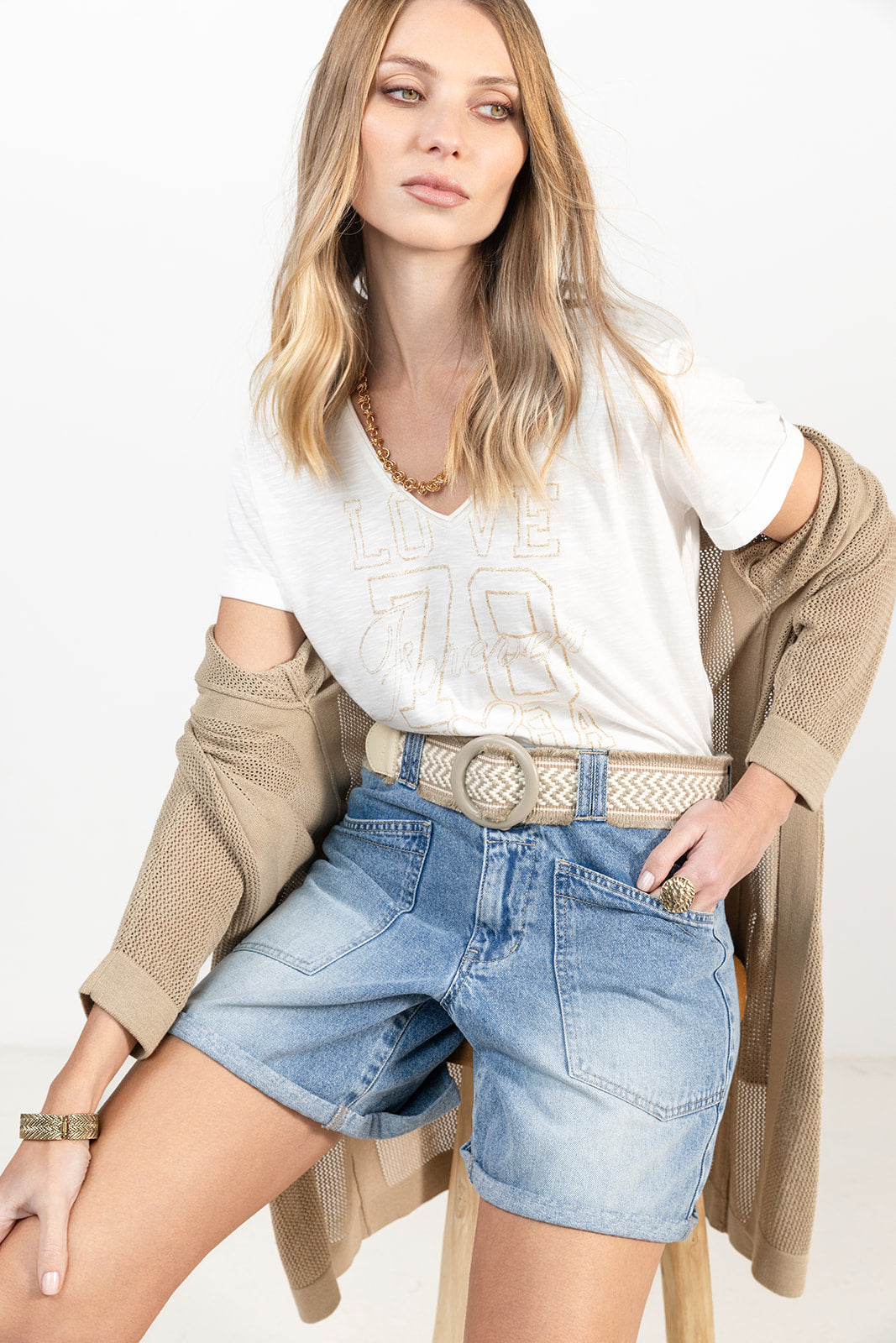 Short taille haute en denim bleu clair - 1