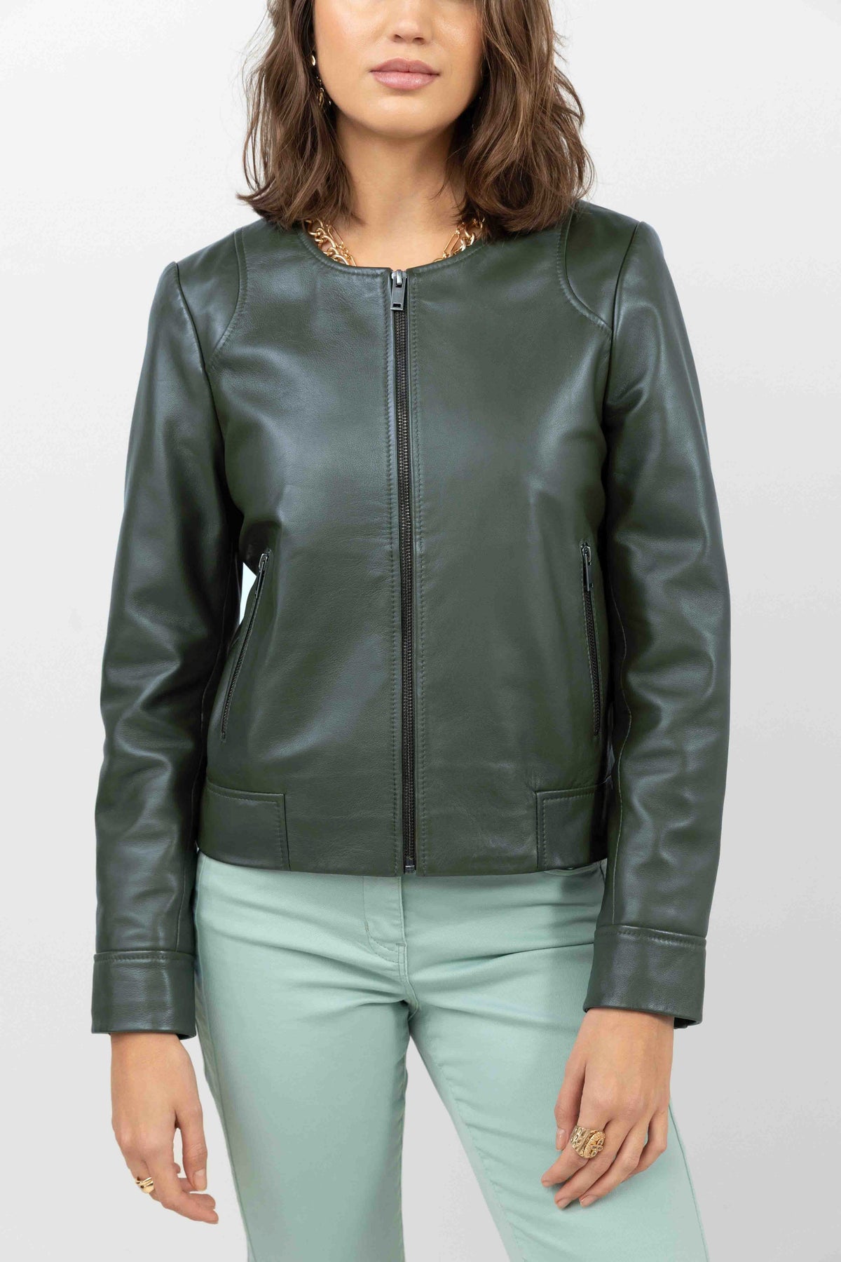 Veste biker cuir cèdre courte - 2