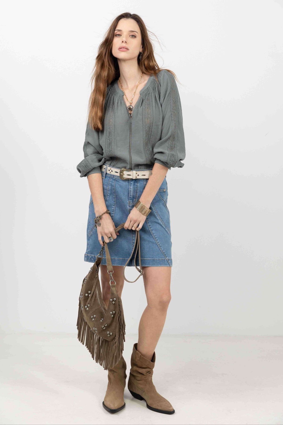 Jupe en jean stretch coupe droite - 1
