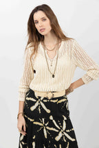 Pull ajouré crème avec top intégré - 2