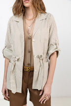 Veste saharienne rayée écru choco - 2