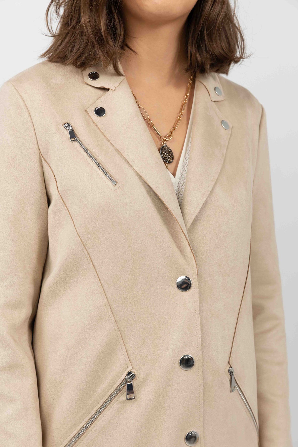 Manteau beige suédé rock chic - 2