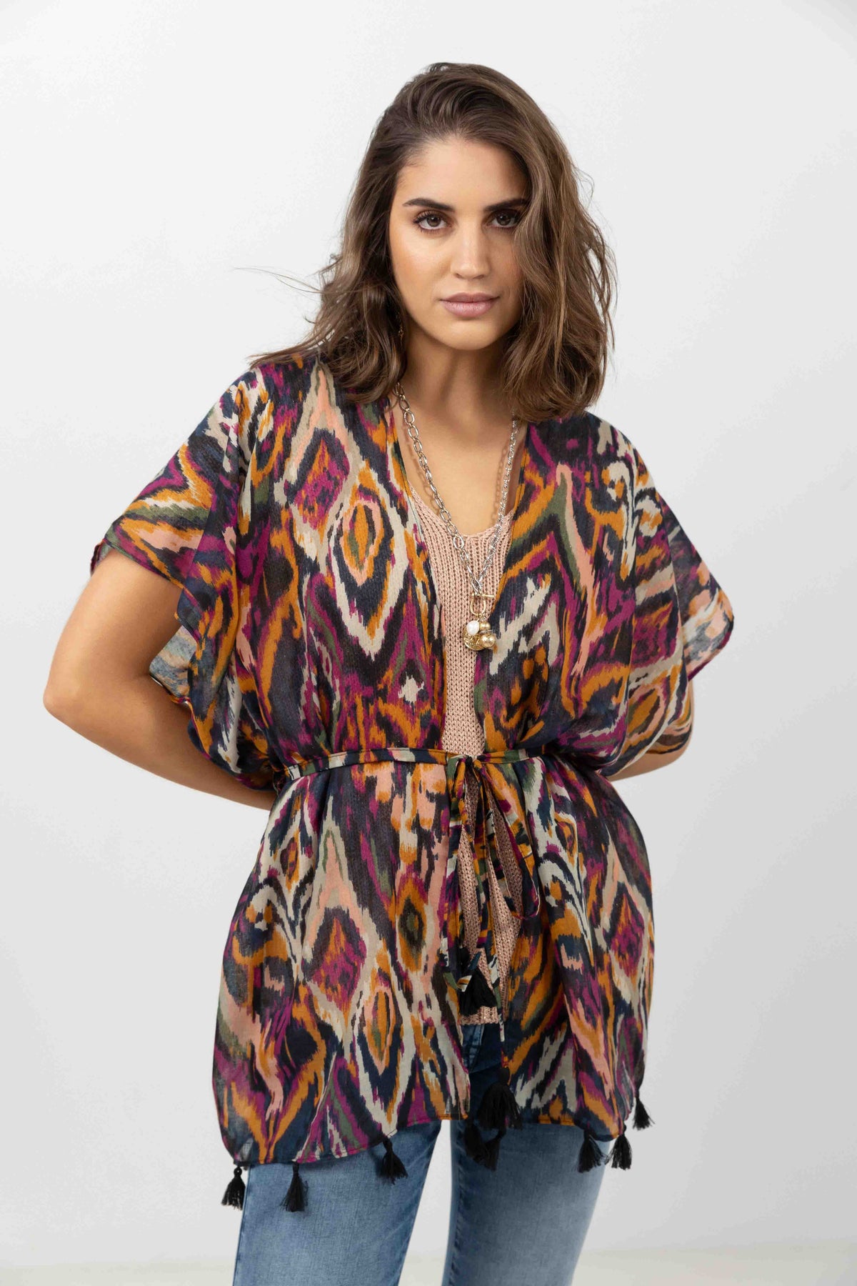 Poncho imprimé ethnique multicolore - 1