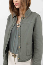 Veste kaki brodée casual chic - 2