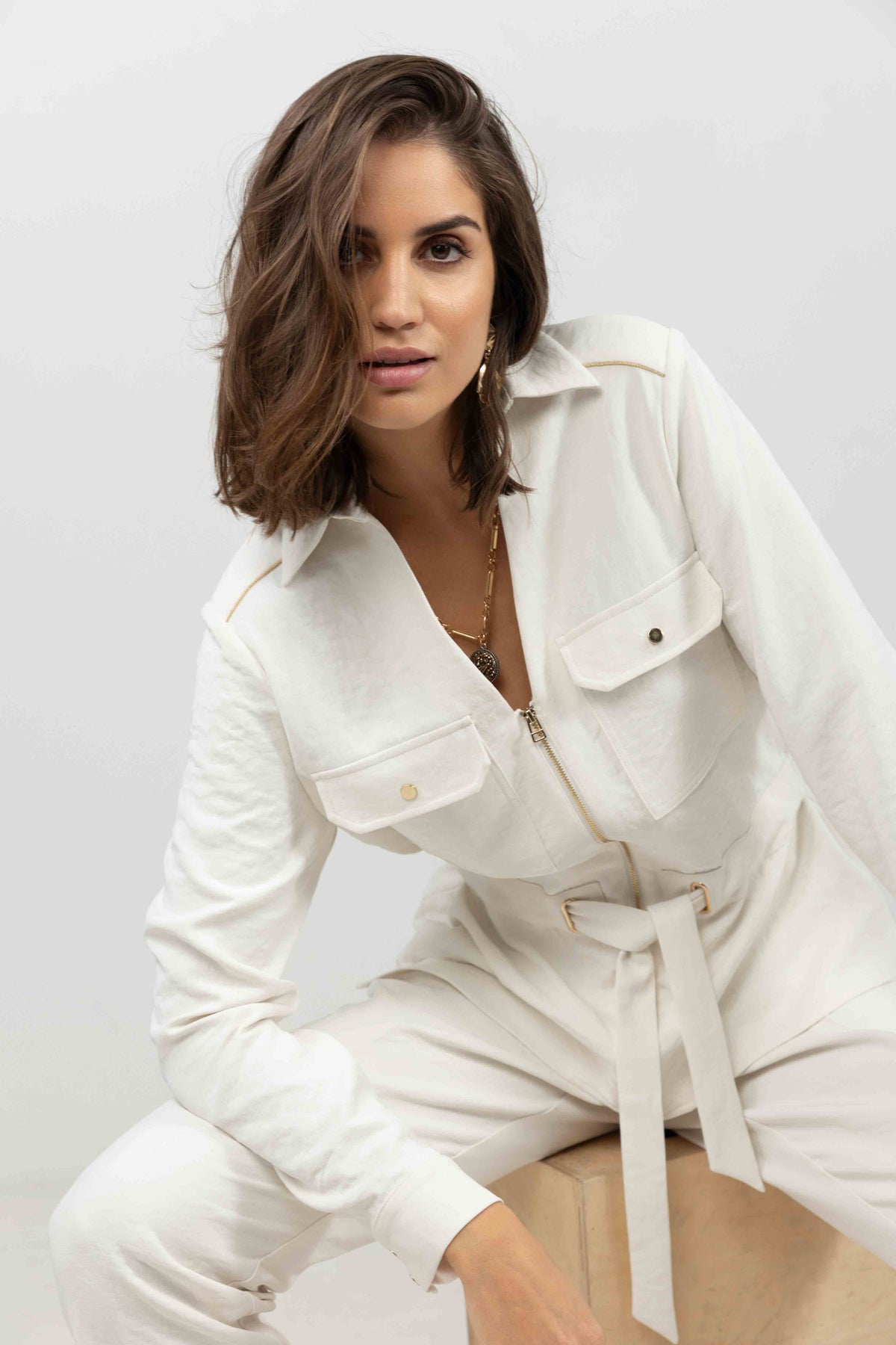 Veste écru chic ceinturée - 1