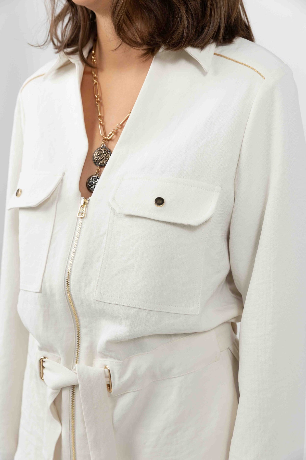 Veste écru chic ceinturée - 2