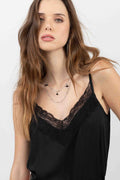 Caraco noir satin dentelle élégante - 1