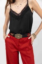 Caraco noir satin dentelle élégante - 2