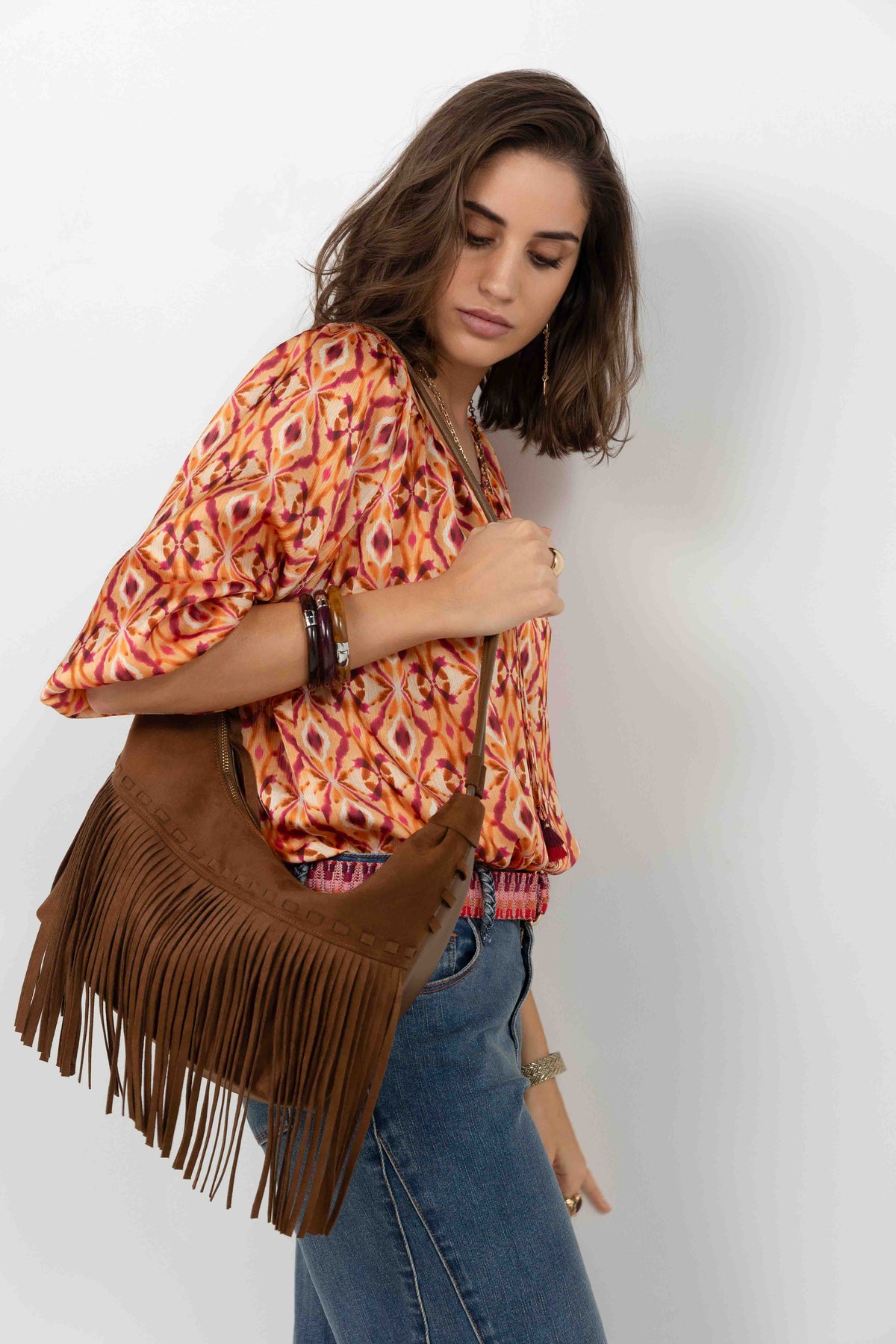 Sac franges chocolat esprit western - 1