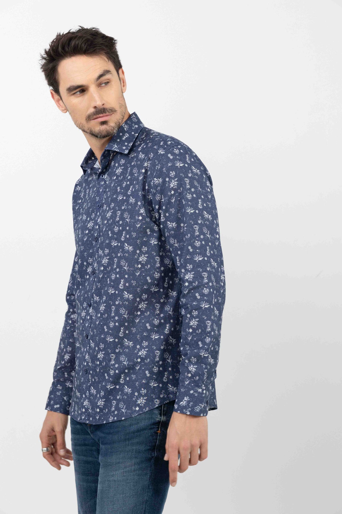 Chemise bleue imprimé fleuri - 2