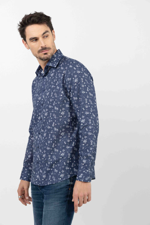 Chemise bleue imprimé fleuri - 2