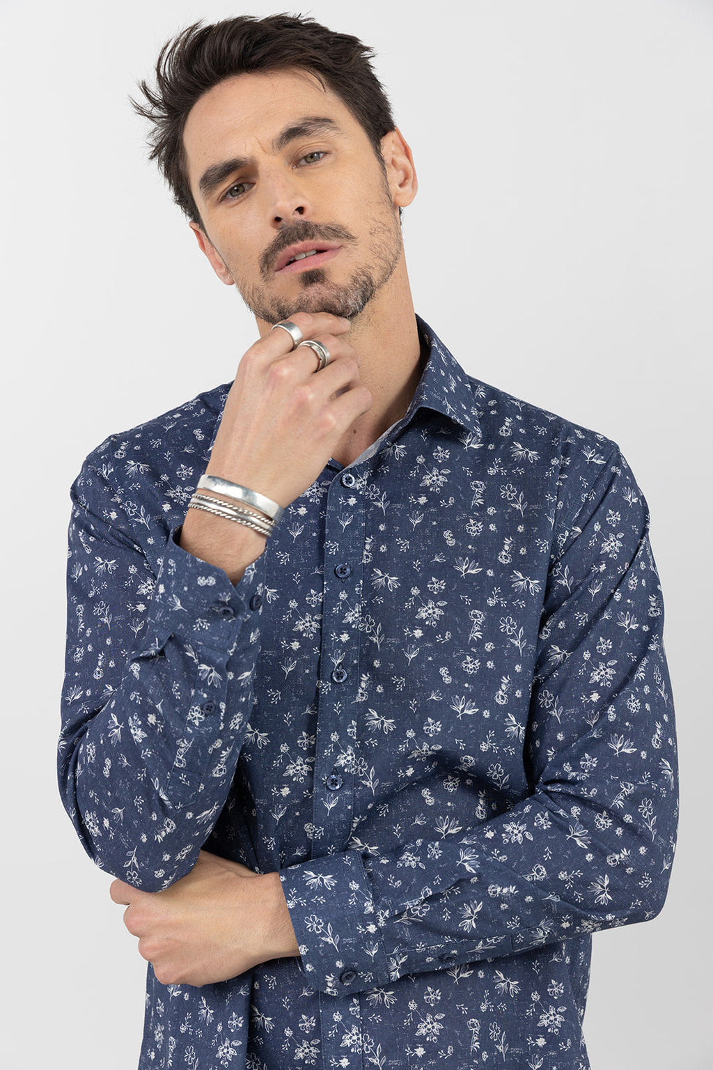 Chemise bleue imprimé fleuri - 1