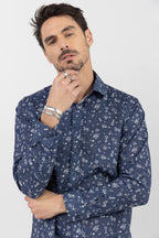 Chemise bleue imprimé fleuri - 1