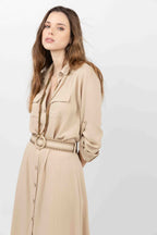 Robe chemise beige longue fluide - 2
