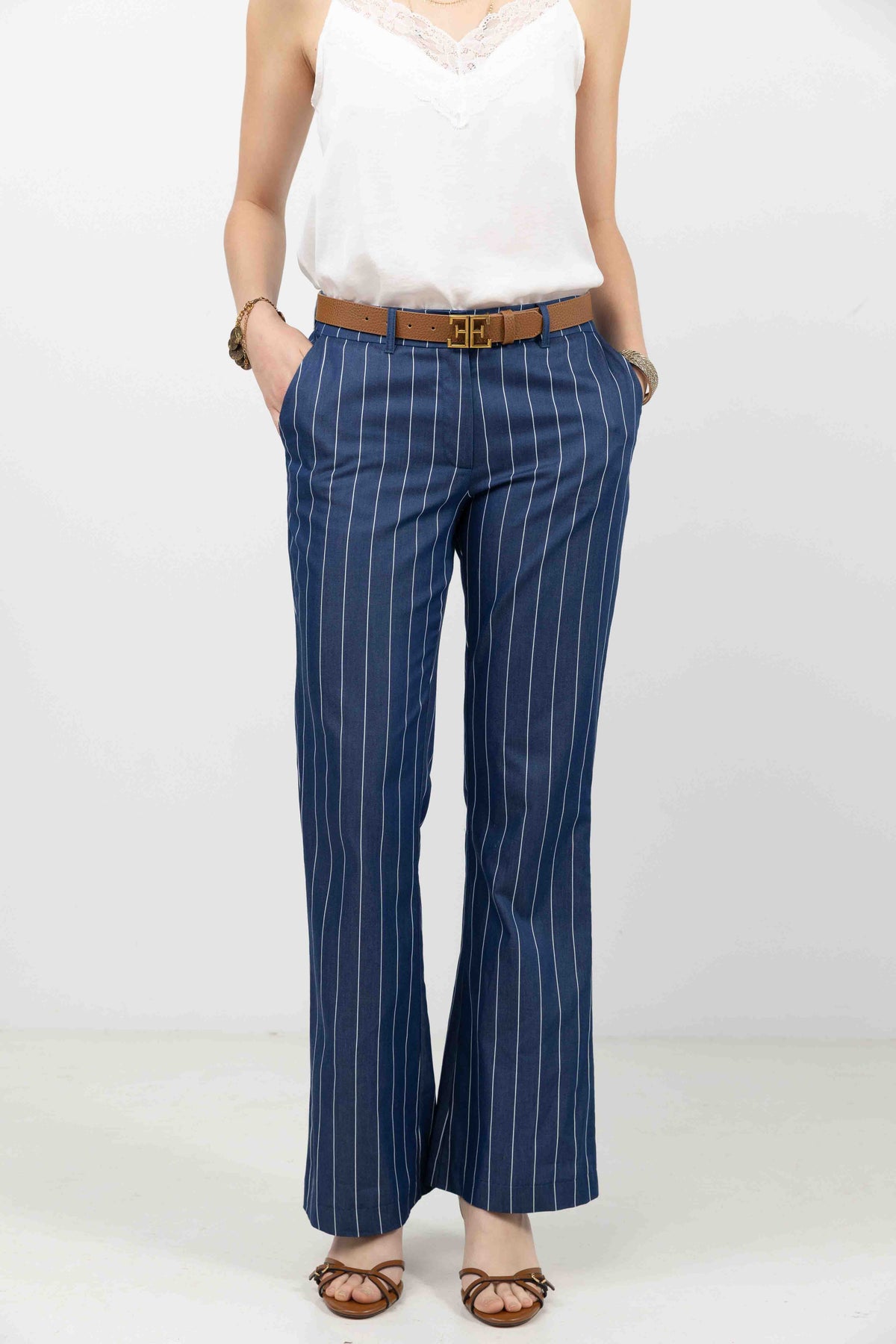 Pantalon bleu foncé rayé fluide - 2