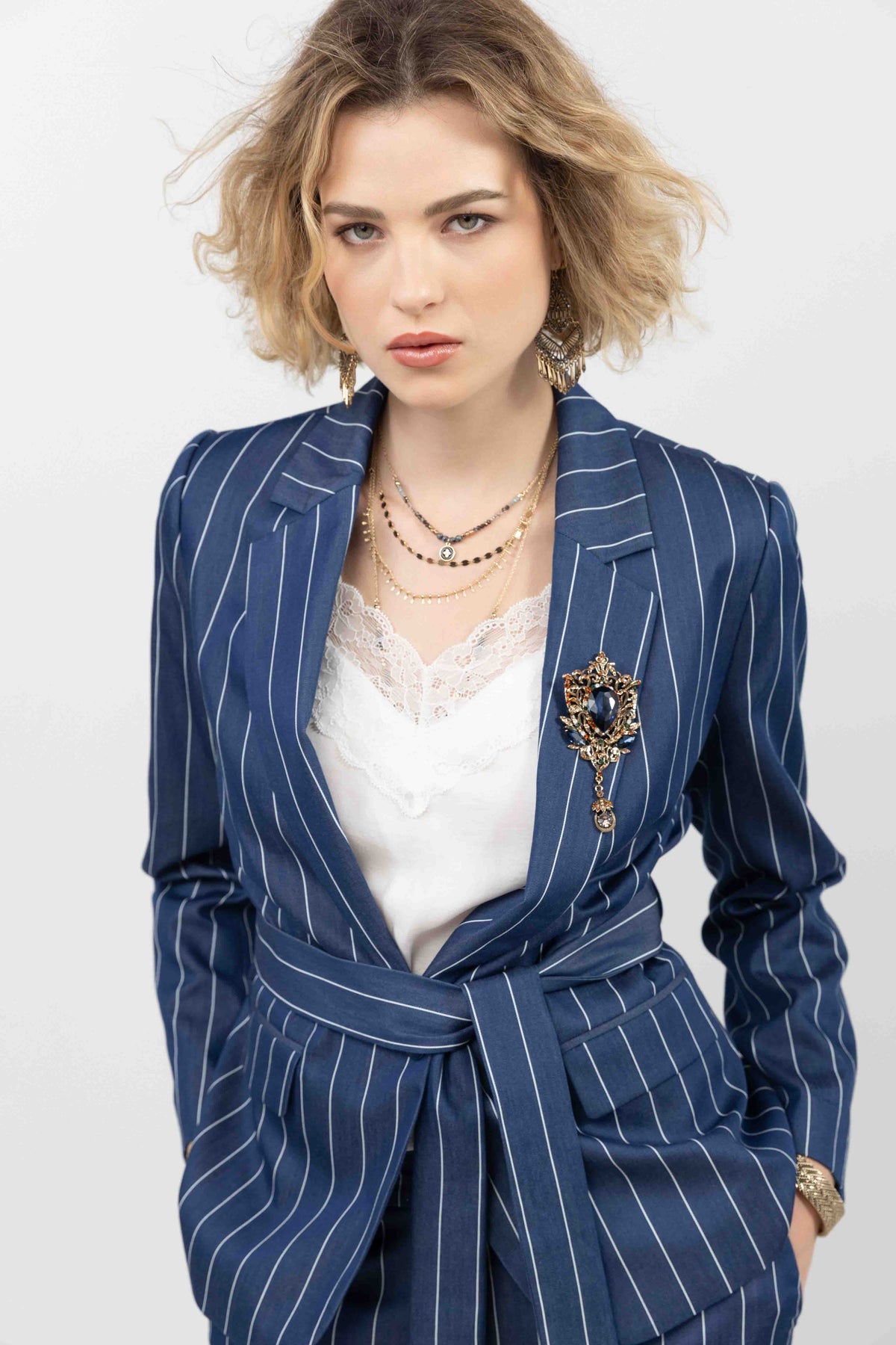 Veste rayée bleu foncé esprit tailleur - 1