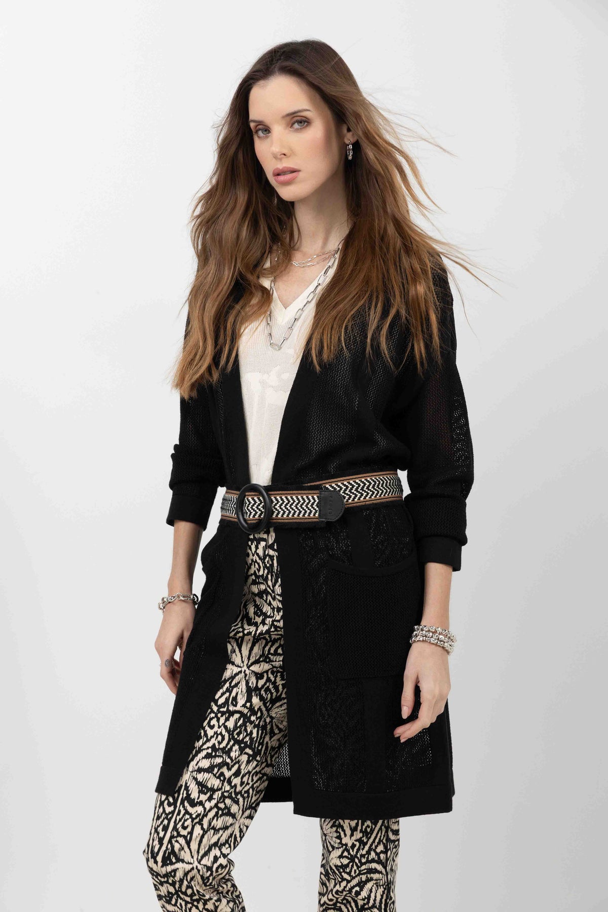 Gilet long noir maille filet gypsy - 2