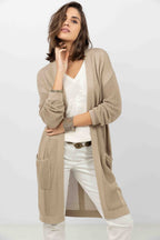 Gilet long taupe maille filet gipsy - 1