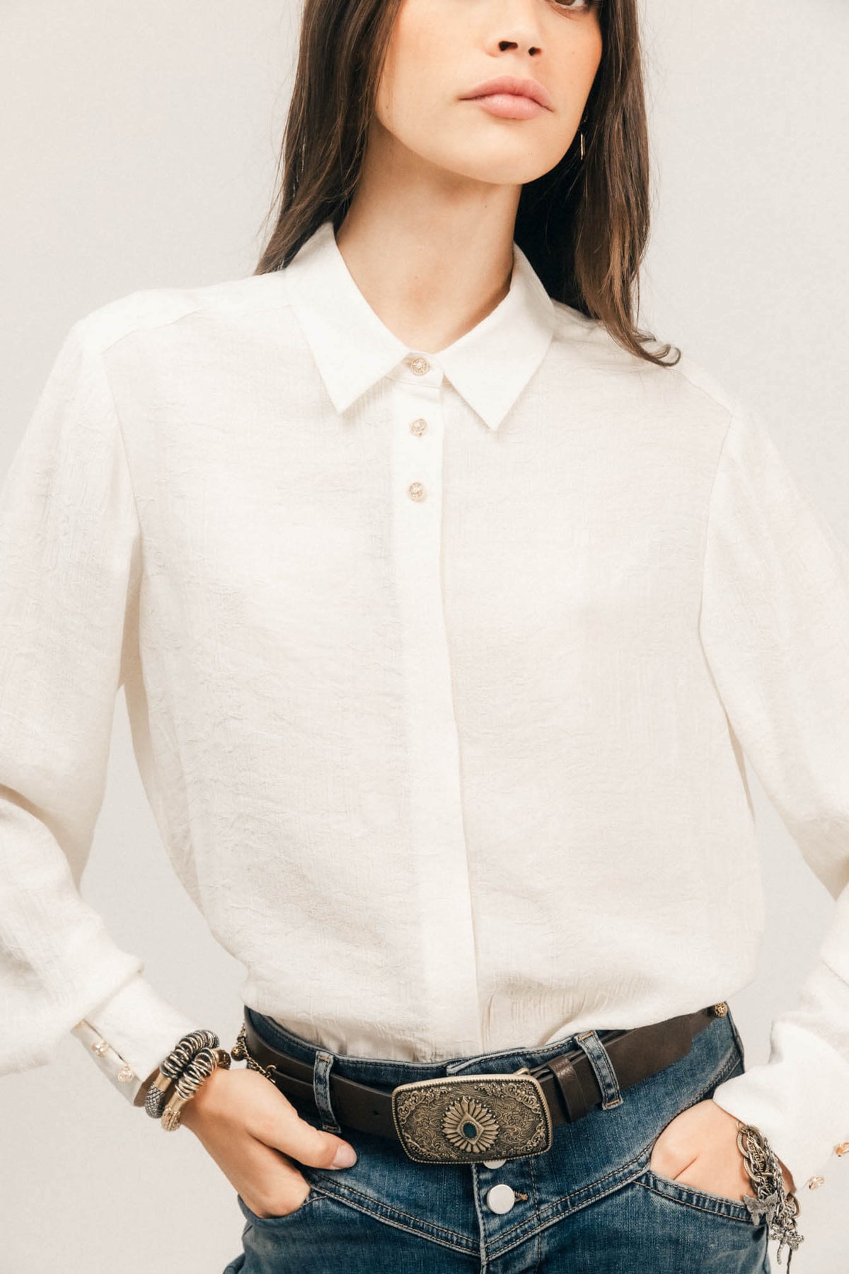 Chemise écrue jacquard satiné - 2