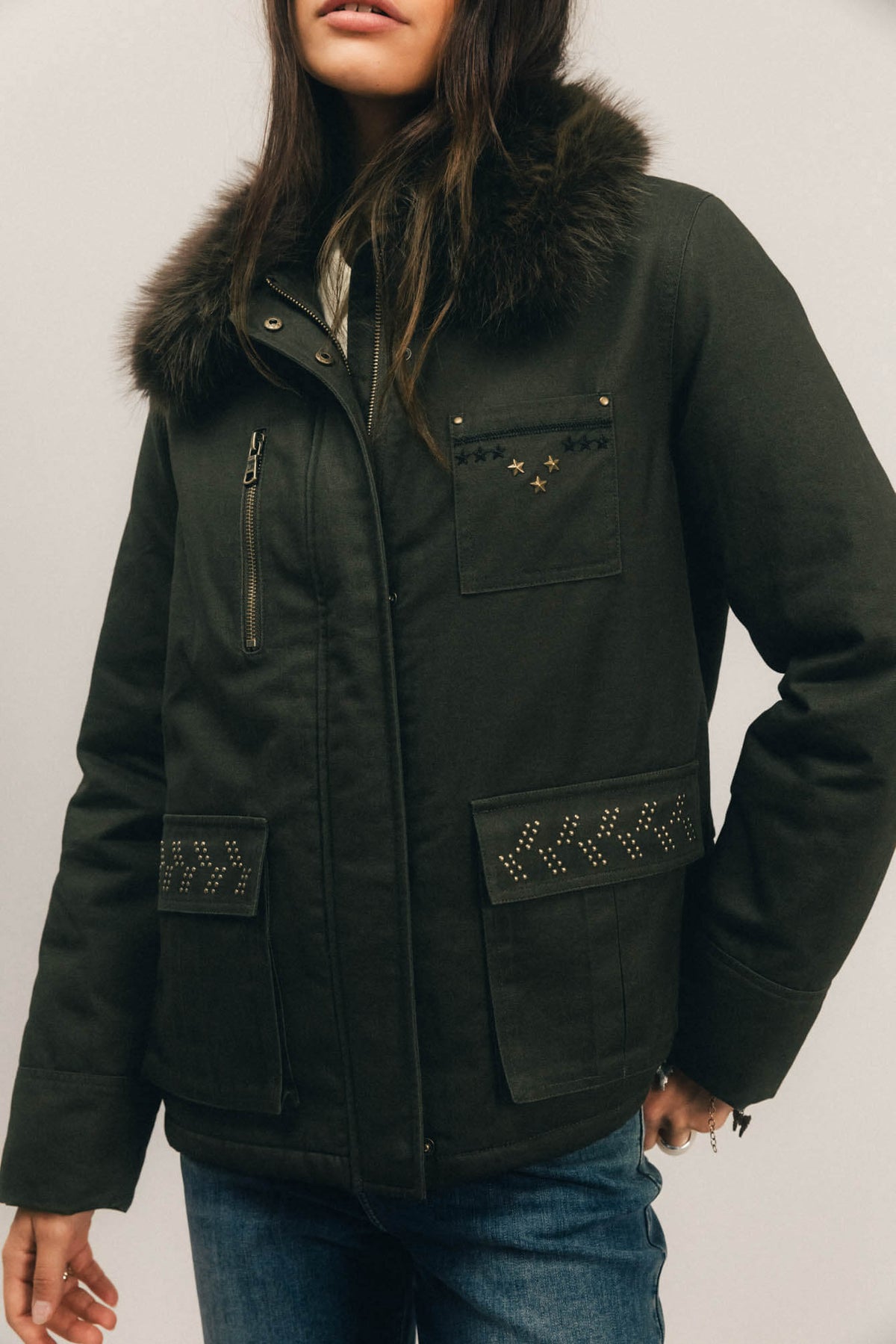 Parka kaki fausse fourrure - 2