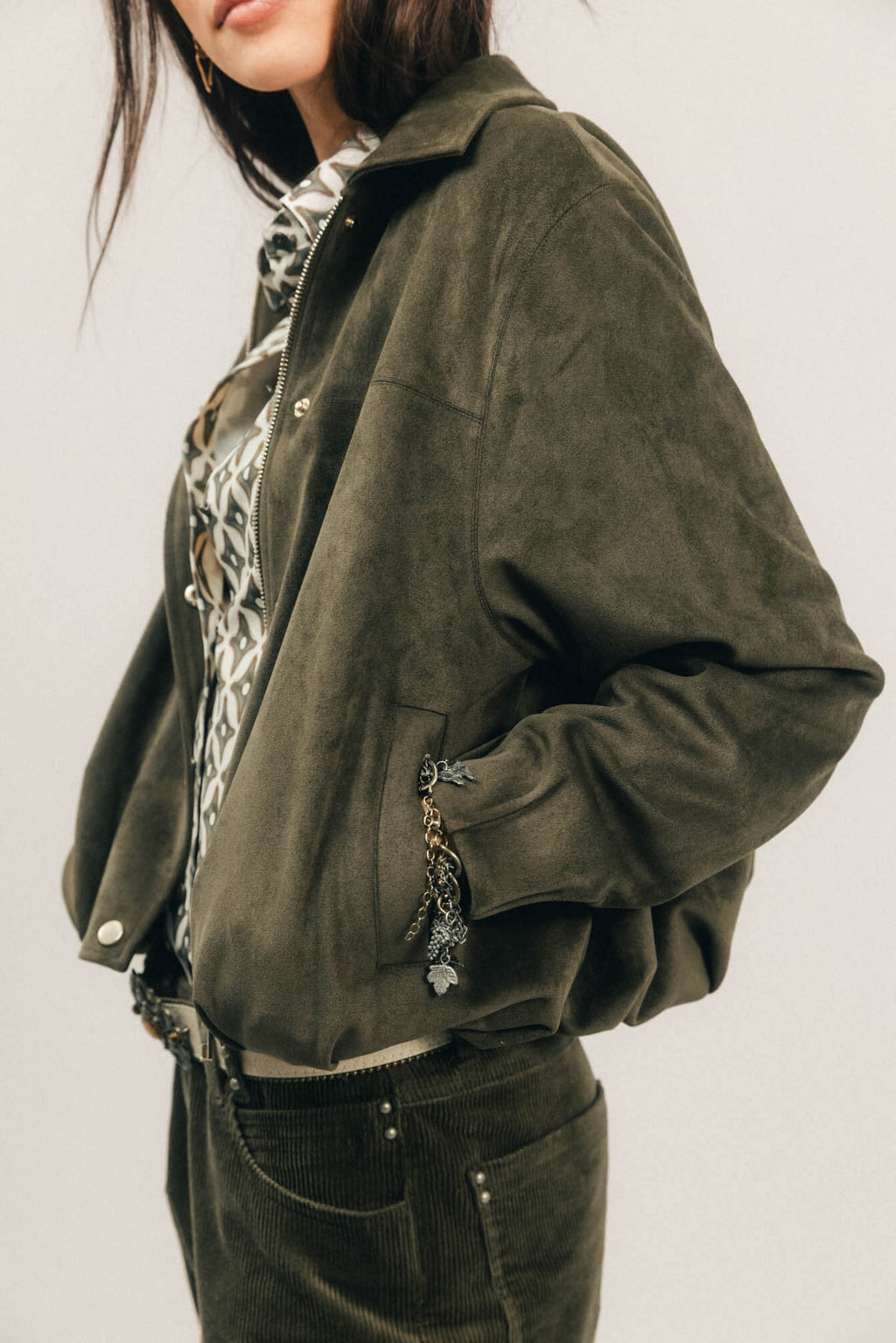 Blouson olive suédé oversized - 2