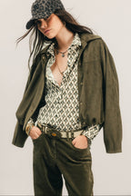 Blouson olive suédé oversized - 1