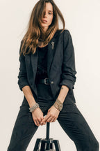 Veste tailleur imprimé broche rock - 1