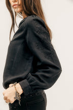 Blouse noire jacquard brodée perlée - 2