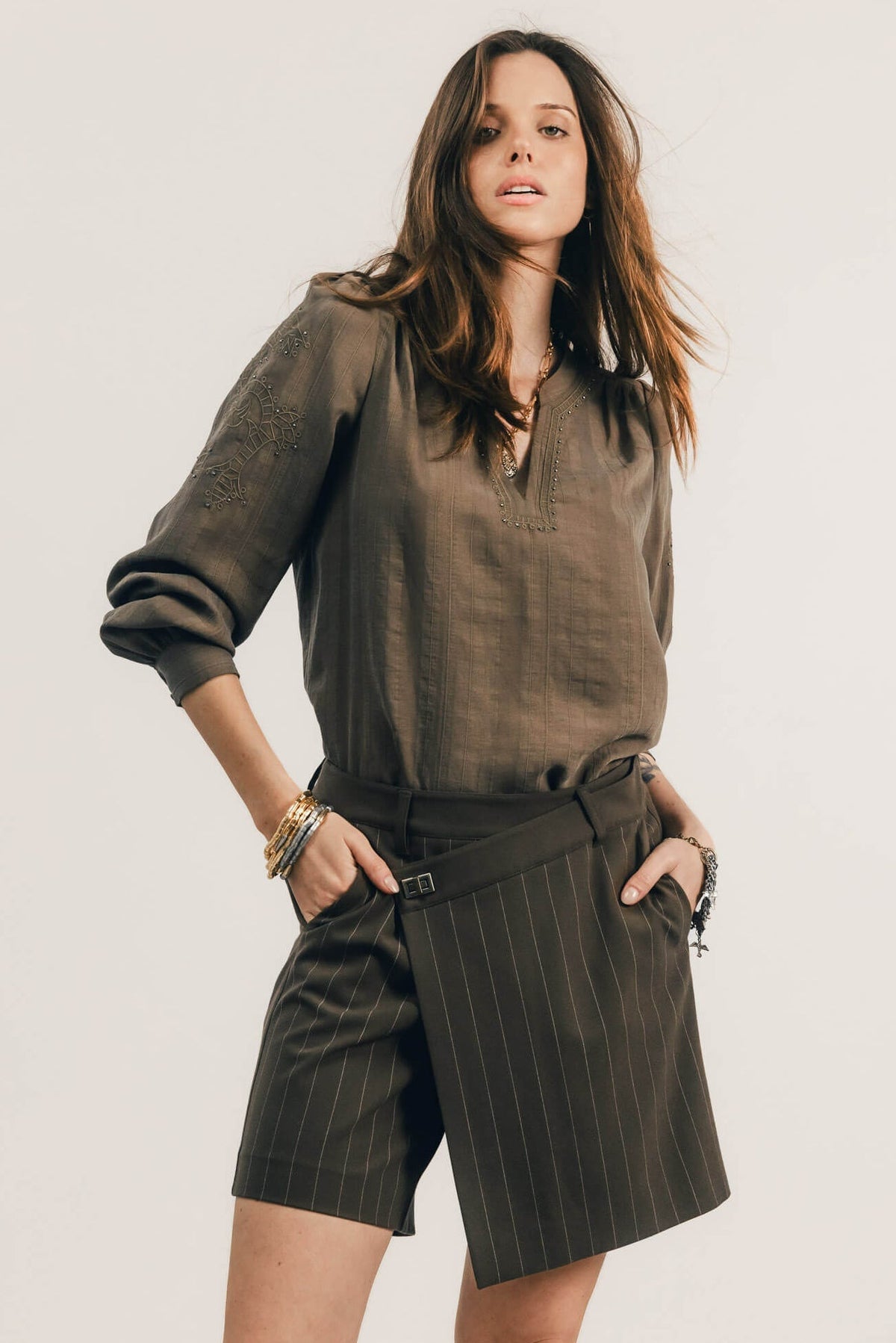 Blouse bronze jacquard brodée perlée - 1