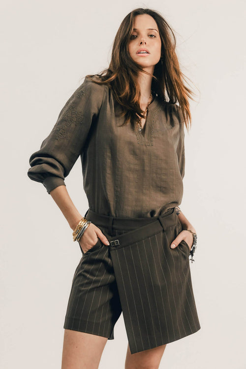 Blouse bronze jacquard brodée perlée - 1