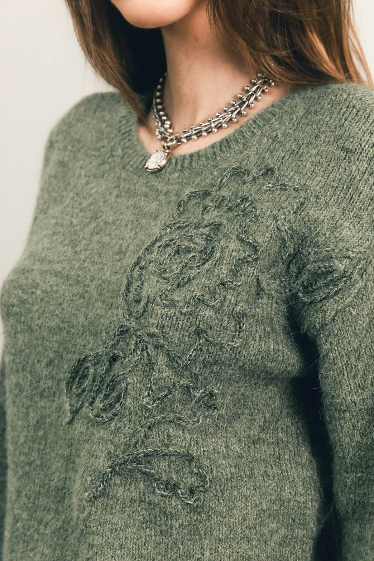 Pull tilleul brodé floral lurex - 2