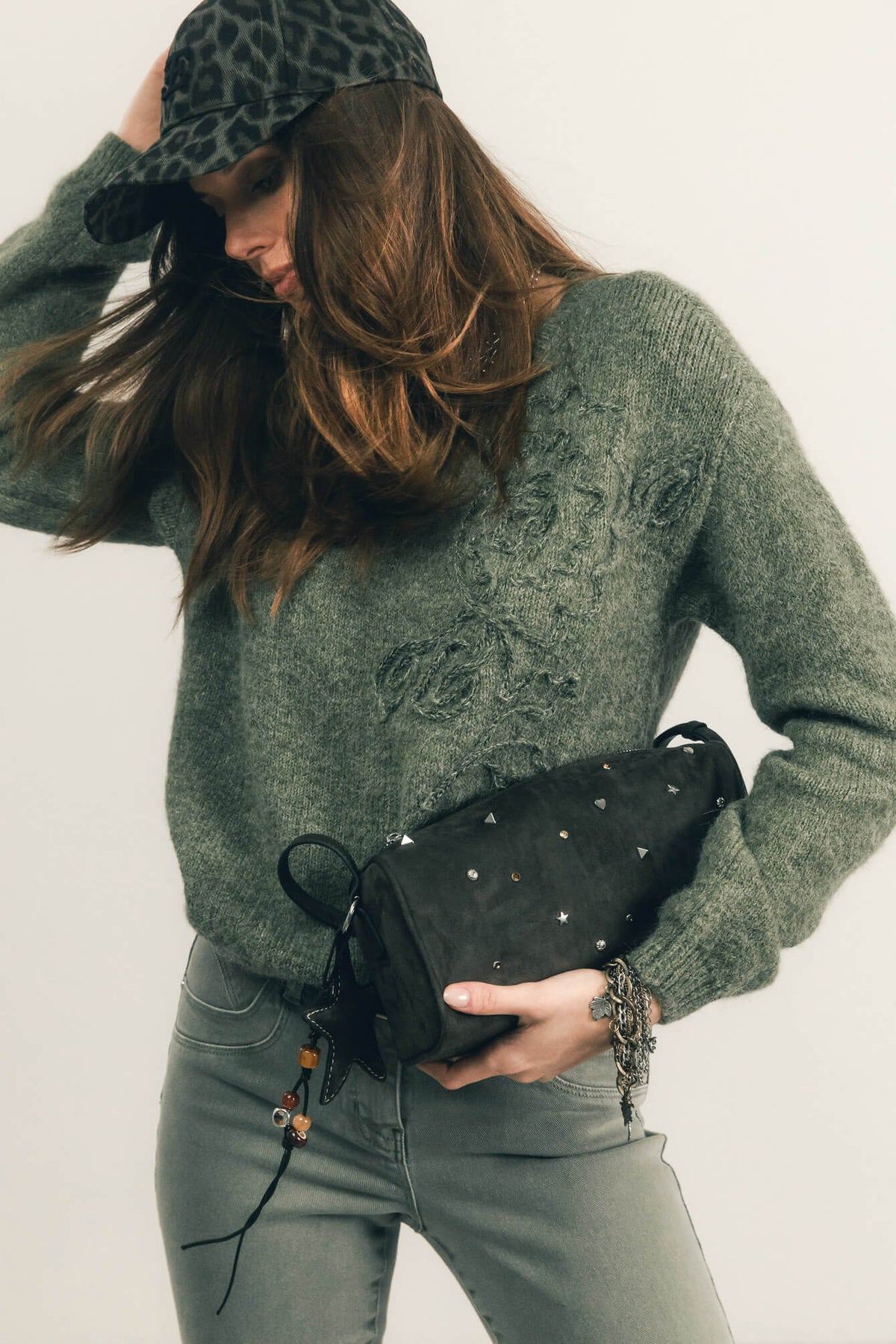 Pull tilleul brodé floral lurex - 1
