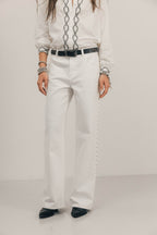 Jean large blanc taille haute clous - 2