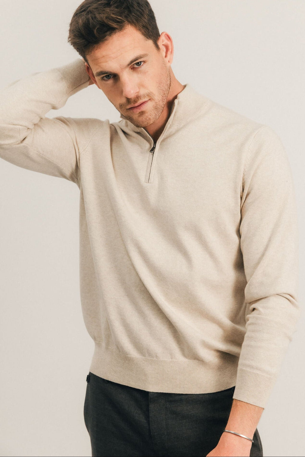Pull beige chiné col camionneur - 1