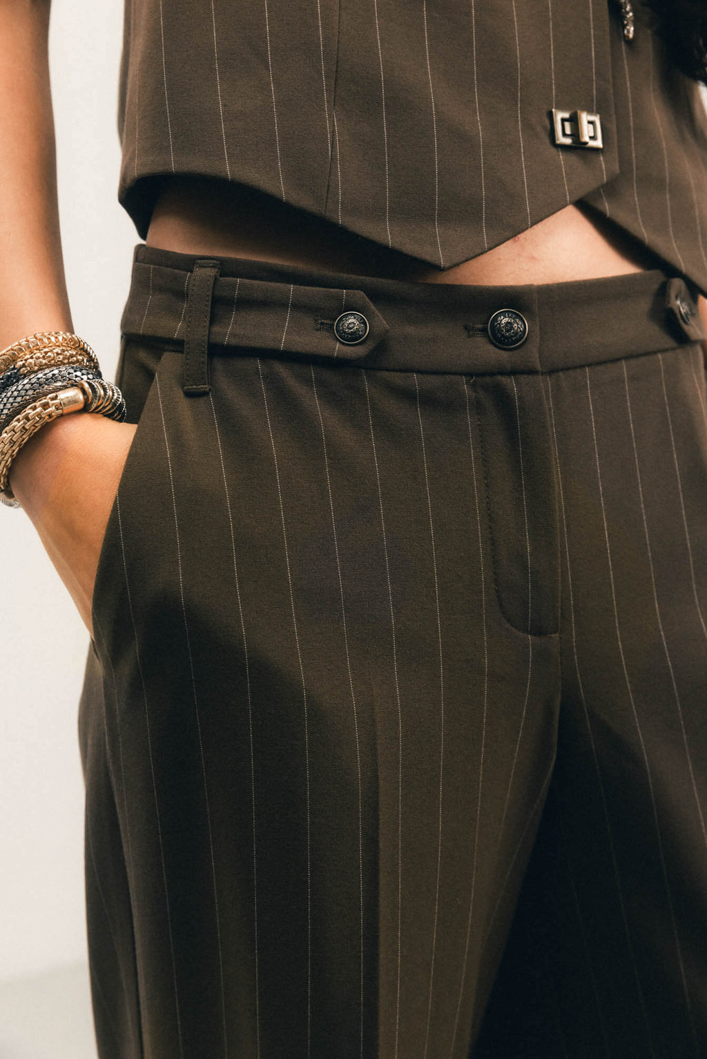 Pantalon tailleur rayé bronze - 2