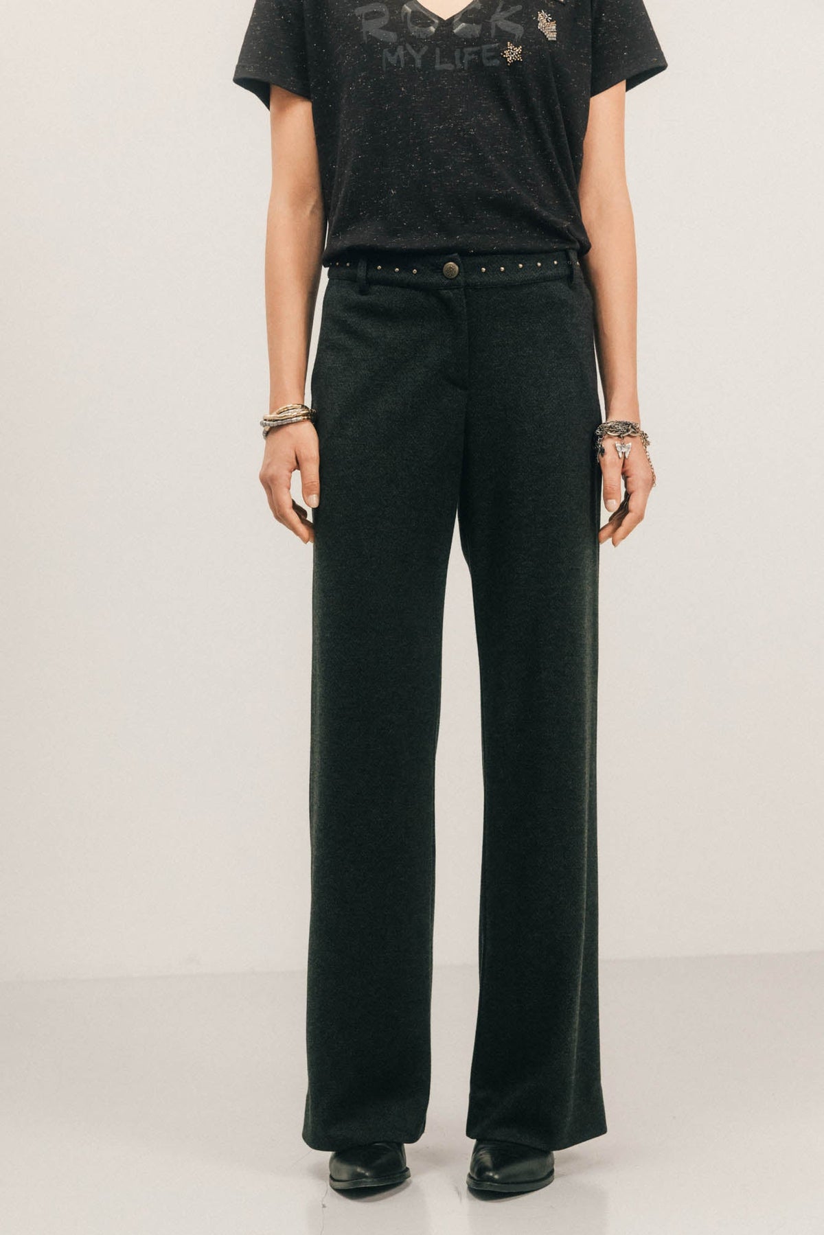 Pantalon maille fluide kaki et noir - 2