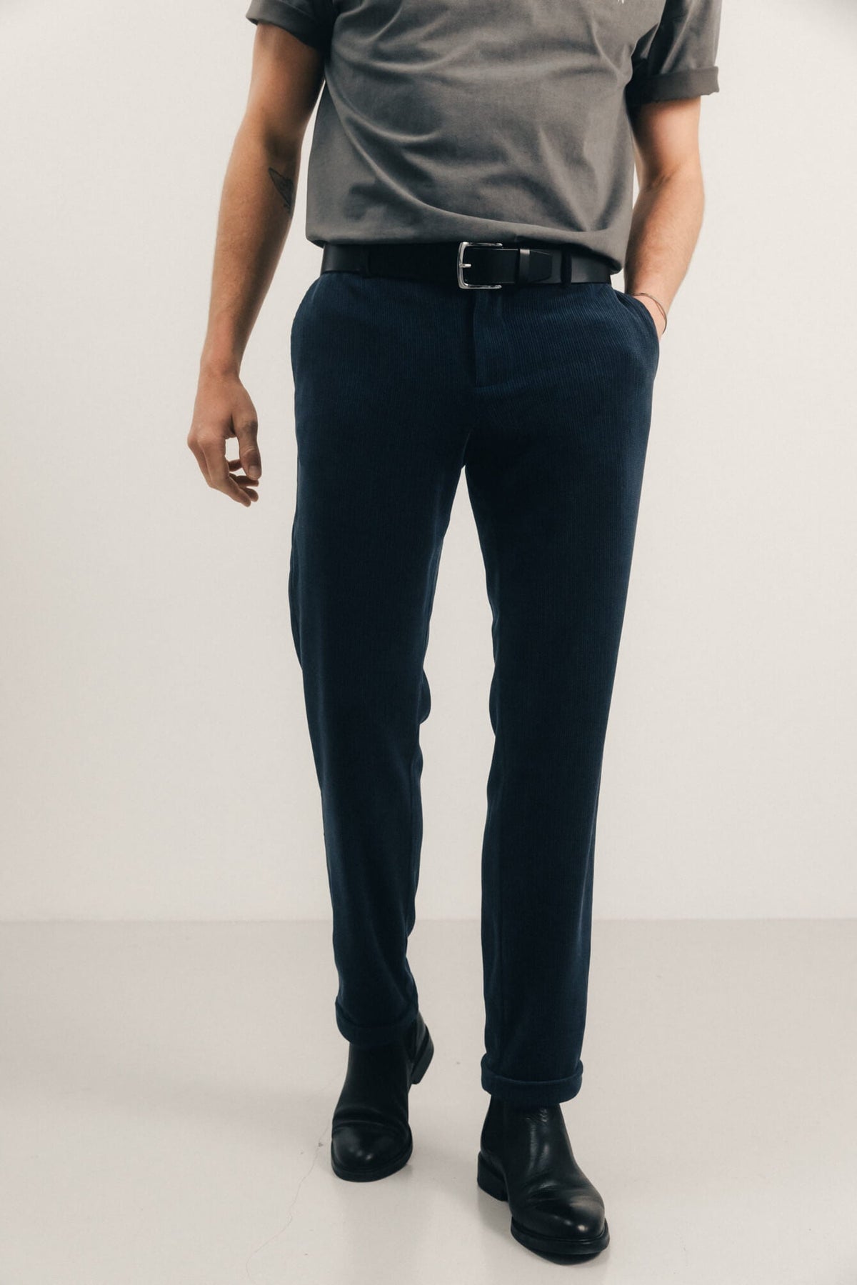 Pantalon navy velours côtelé fuselé - 2