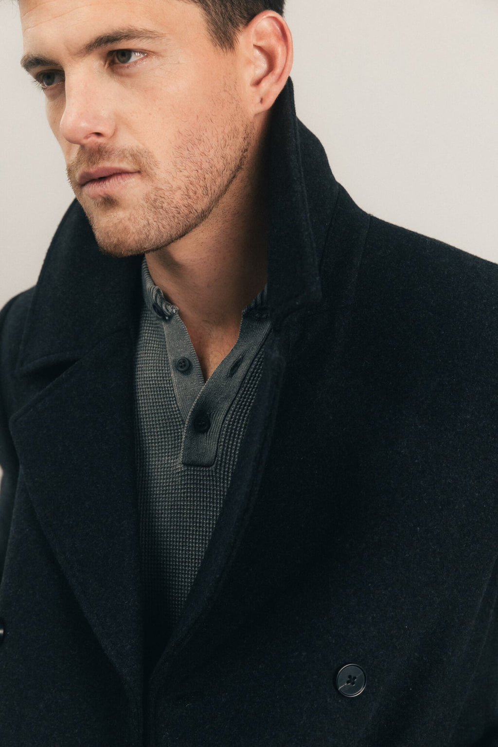 Manteau caban anthracite col tailleur - 2