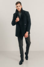 Manteau caban anthracite col tailleur - 1