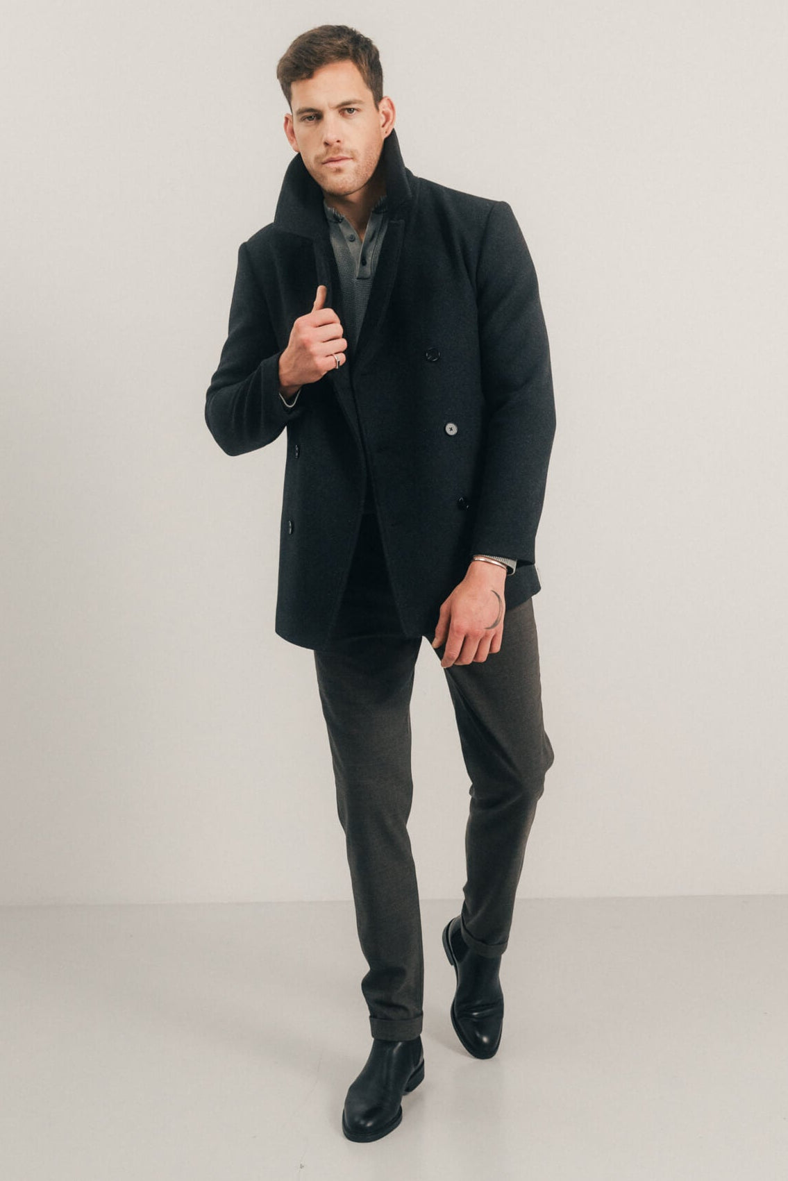 Manteau caban anthracite col tailleur - 1