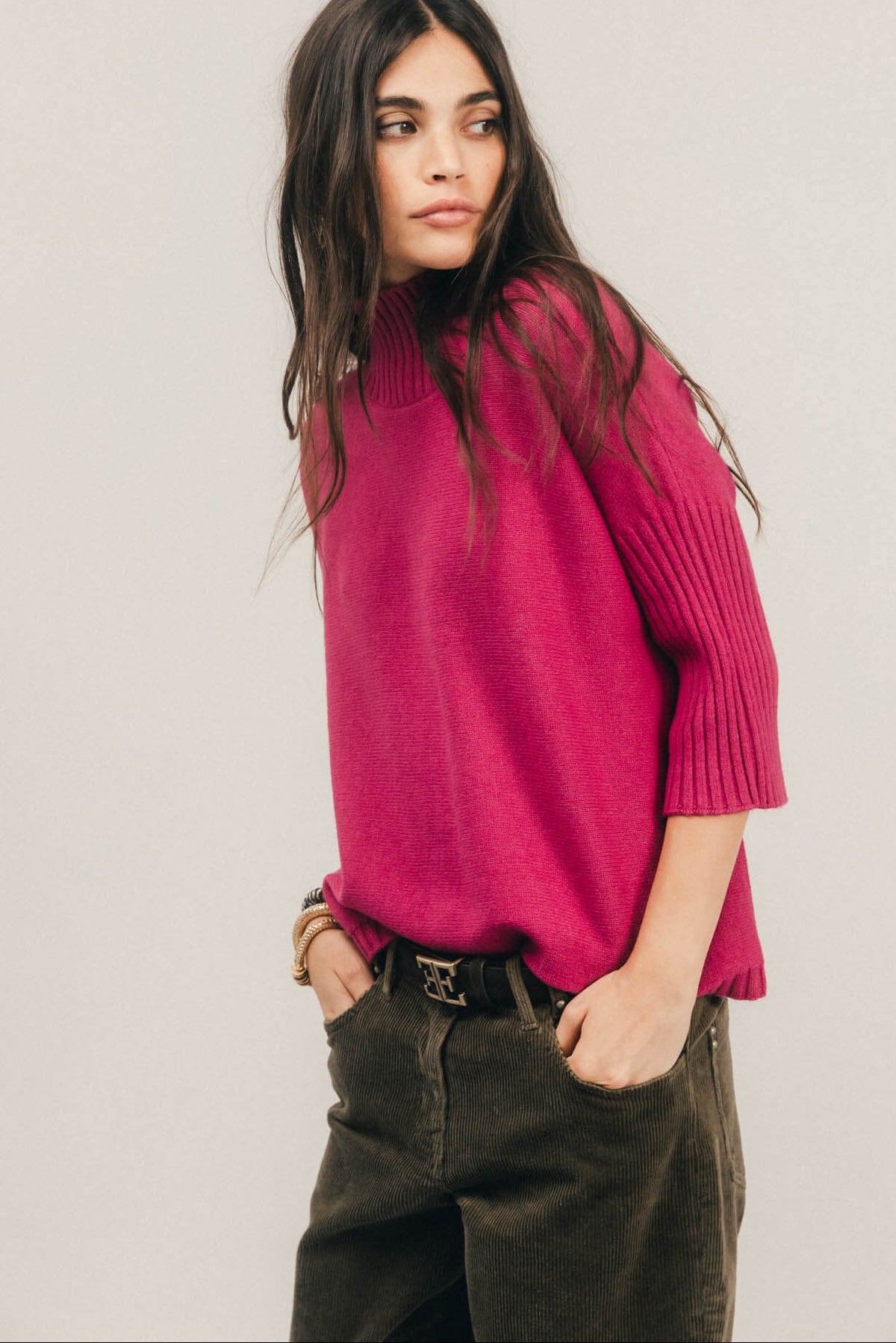 Pull fuchsia col montant - 1