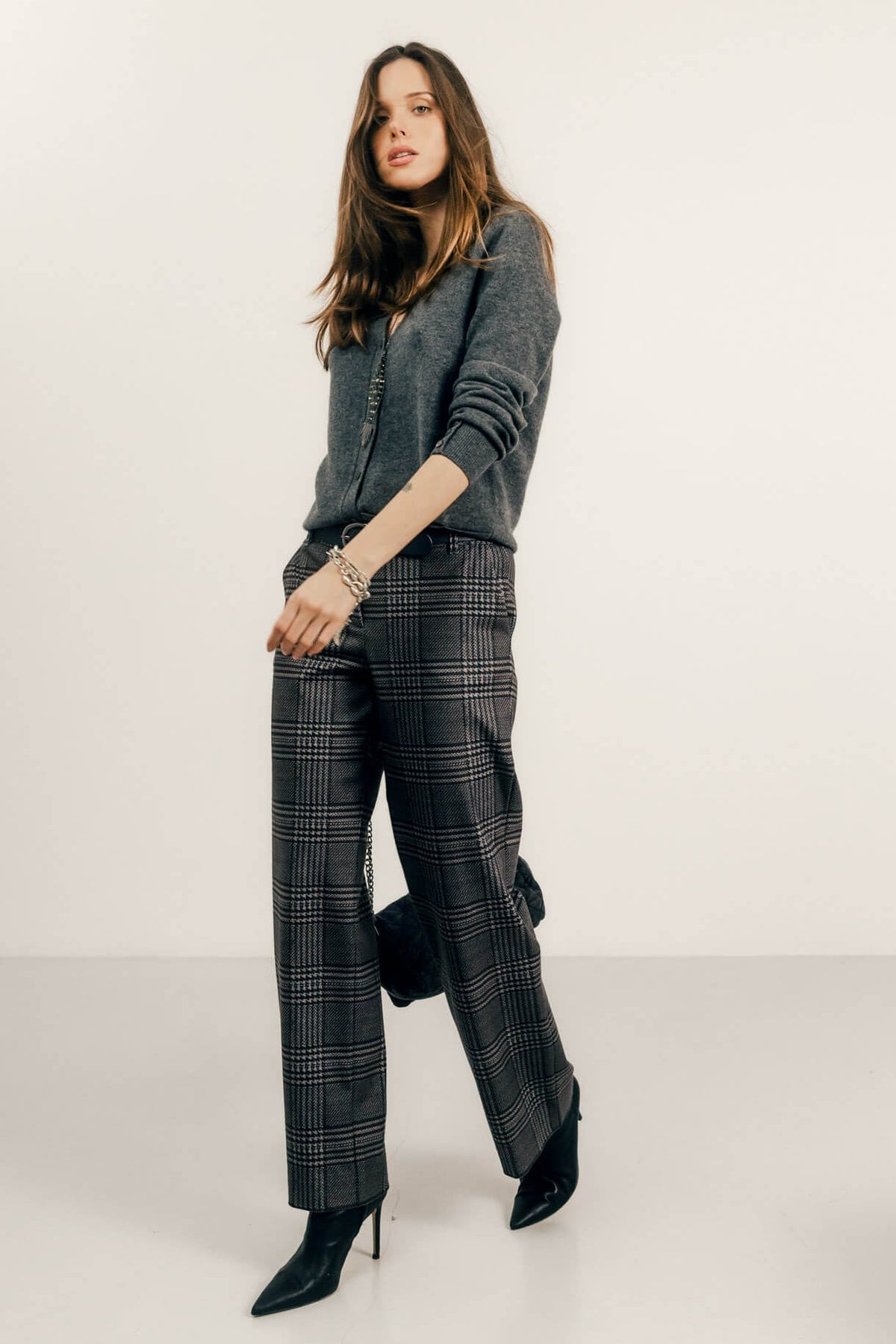 Pantalon prince-de-galles gris - 1