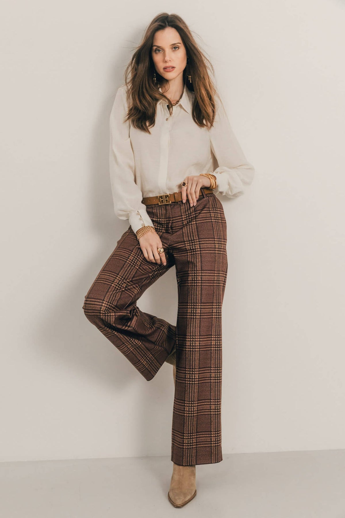 Pantalon prince-de-galles bordeaux - 1