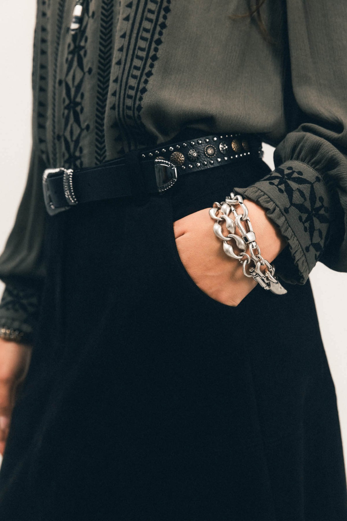 Jupe midi noire suédée western - 2